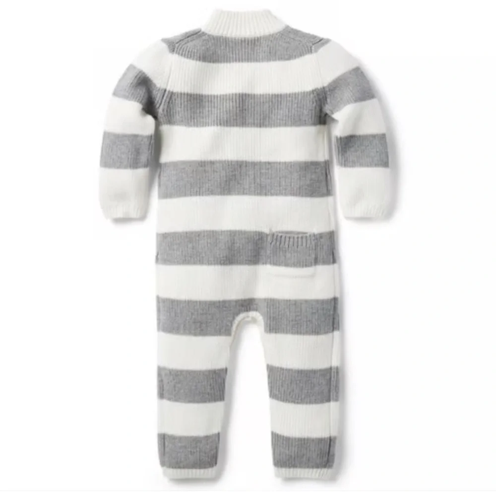Janie and Jack Gray and White Striped Footie